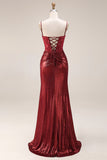 Dark Red Appliqued Corset Mermaid Ruched Prom Dress