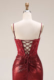 Dark Red Appliqued Corset Mermaid Ruched Prom Dress