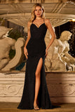 Glitter Black Mermaid Prom Dress with Slit