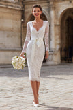 Ivory Lace Sheath Long Sleeves Midi Engagement Dress