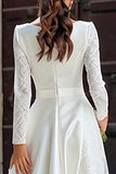 Elegant Ivory Satin A-Line Maxi Wedding Dress With Lace Long Sleeves