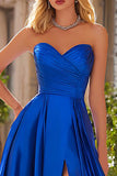 Sweetheart Royal Blue Satin A-Line Prom Dress With Slit