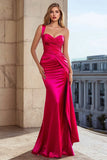 Fuchsia Satin One Shoulder Mermaid Prom Dress