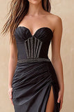 Black Sweetheart Beaded Mermaid Prom Dress With Slit