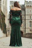 Dark Green Off the Shoulder Velvet Plus Size Holiday Dress