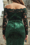 Dark Green Off the Shoulder Velvet Plus Size Holiday Dress