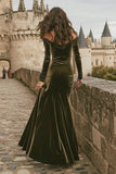 Olive Off The Shoulder Velvet Mermaid Long Sleeve Holiday Dress