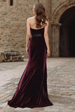 Burgundy Sweetheart Velvet Mermaid Maxi Holiday Dress With Slit