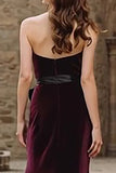 Burgundy Sweetheart Velvet Mermaid Maxi Holiday Dress With Slit