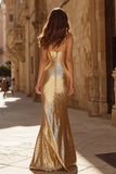 Gold Strapless Mermaid Maxi Dress With Sequins