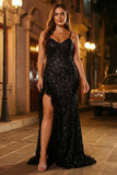 Sparkly Plus Size Black Mermaid Ruffled Prom Dress