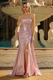 Metallic Dark Green Strapless Mermaid Corset Prom Dress With Slit