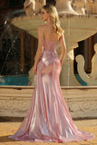 Metallic Dark Green Strapless Mermaid Corset Prom Dress With Slit