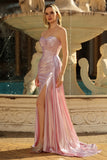 Metallic Dark Green Strapless Mermaid Corset Prom Dress With Slit