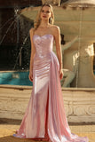 Metallic Dark Green Strapless Mermaid Corset Prom Dress With Slit