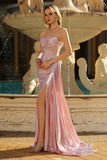 Metallic Dark Green Strapless Mermaid Corset Prom Dress With Slit