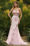 Sparkly Black Floral Mermaid Corset Maxi Prom Dress