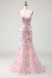 Sparkly Black Floral Mermaid Corset Maxi Prom Dress