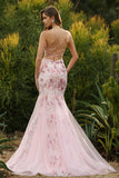 Sparkly Black Floral Mermaid Corset Maxi Prom Dress