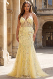 Pink Floral Mermaid Corset Sequin Plus Size Prom Dress