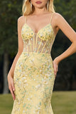 Sparkly Black Floral Mermaid Corset Maxi Prom Dress