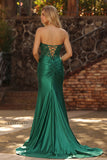 Dark Green Strapless Corset Ruched Mermaid Prom Dress