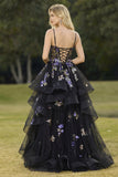 Black Sequin Embroidered Corset Ball Gown Prom Dress