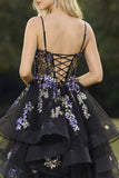 Black Sequin Ruffled Corset Ball Gown Prom Dress