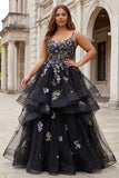 Plus Size Black Sequin Ruffled Corset Ball Gown Prom Dress