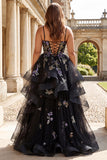 Plus Size Black Sequin Ruffled Corset Ball Gown Prom Dress