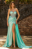 Mermaid Sweetheart Mint Green Beaded Satin Prom Dress