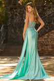 Mermaid Sweetheart Mint Green Beaded Satin Prom Dress