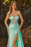 Mermaid Sweetheart Mint Green Beaded Satin Prom Dress
