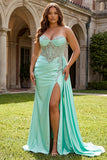 Dark Green Plus Size Mermaid Strapless Beaded Prom Dress