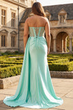Dark Green Plus Size Mermaid Strapless Beaded Prom Dress