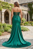Dark Green Strapless Plus Size Mermaid Sequin Prom Dress