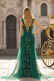 Sparkly Dark Green Mermaid Maxi Prom Dress with Slit