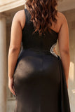 One Shoulder Plus Size Cut Out Mermaid Black Tie Dress