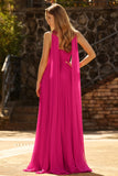 Fuchsia A-Line Strapless Pleated Prom Dress