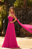 Fuchsia A-Line Strapless Pleated Prom Dress
