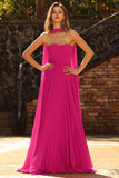 Fuchsia A-Line Strapless Pleated Prom Dress