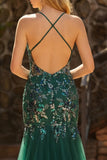 Sparkly Dark Green Mermaid Appliqued Maxi Prom Dress