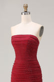 Beaded Strapless Mermaid Red Prom Dress