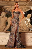 Sparkly Black Mermaid Strapless Corset Prom Dress with Appliques