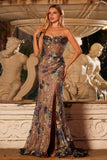 Sparkly Black Mermaid Strapless Corset Prom Dress with Appliques