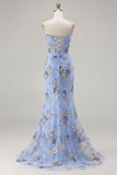 Sparkly Black Mermaid Strapless Corset Prom Dress with Appliques