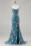 Sparkly Black Mermaid Strapless Corset Prom Dress with Appliques