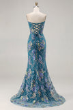 Sparkly Black Mermaid Strapless Corset Prom Dress with Appliques