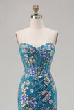 Sparkly Black Mermaid Strapless Corset Prom Dress with Appliques