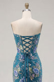 Sparkly Black Mermaid Strapless Corset Prom Dress with Appliques